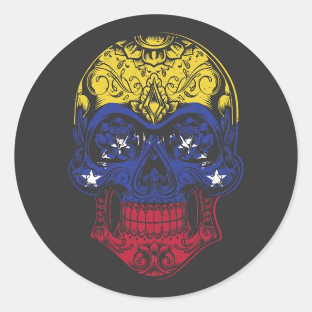 Venezuela Skull And Roses Flag  Classic Round Sticker (Front)