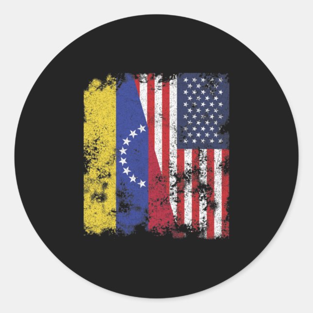 Venezuela USA Flag - Half American Classic Round Sticker (Front)