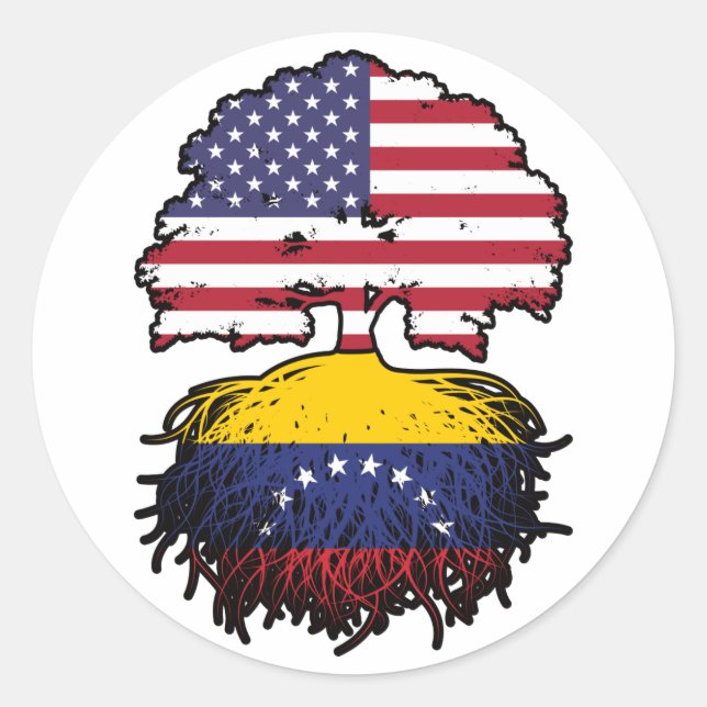 Venezuela Venezuelan American USA Tree Roots Flag Classic Round Sticker (Front)