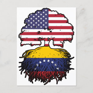 Venezuela Venezuelan American USA Tree Roots Flag Postcard