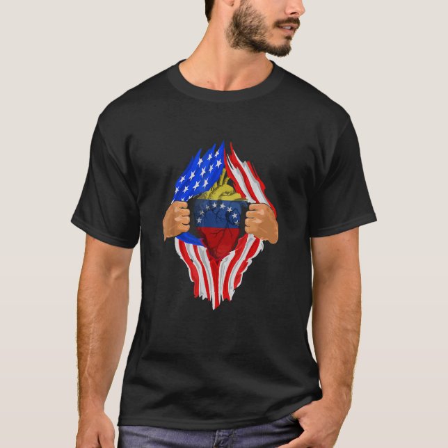 Venezuelan Blood Inside Me Venezuela America Heart T-Shirt (Front)