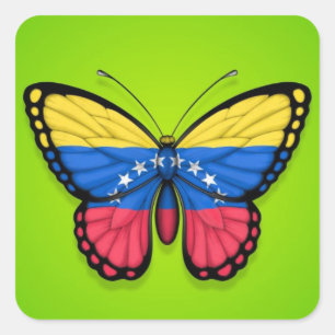 Venezuelan Butterfly Flag on Green Square Sticker