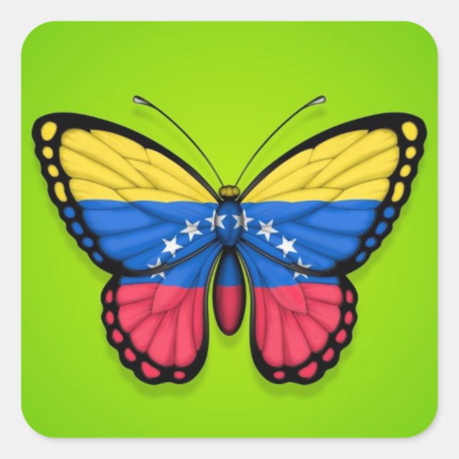 Venezuelan Butterfly Flag on Green Square Sticker (Front)