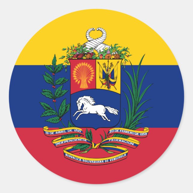 Venezuelan Flag & Coat of Arms, Flag of Venezuela Classic Round Sticker (Front)