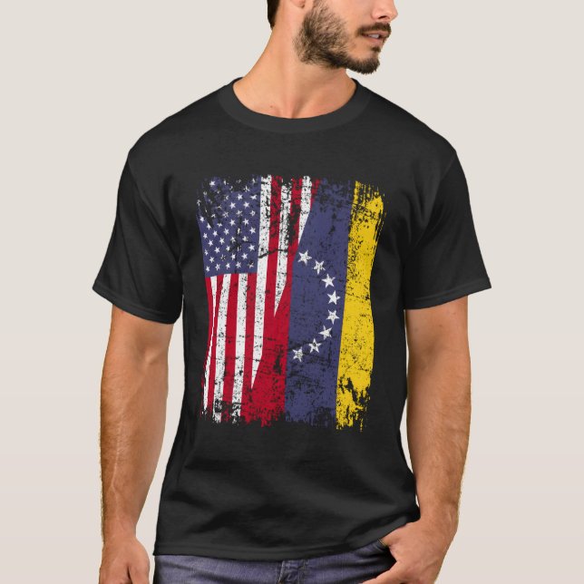 Venezuelan Roots Half American Flag Venezuela T-Shirt (Front)