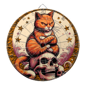 Vengeful Orange Cat, Skulls and Moon Dartboard