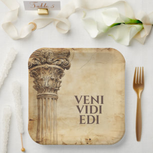 Veni Vidi Edi Funny Ancient Rome Latin Saying Paper Plate