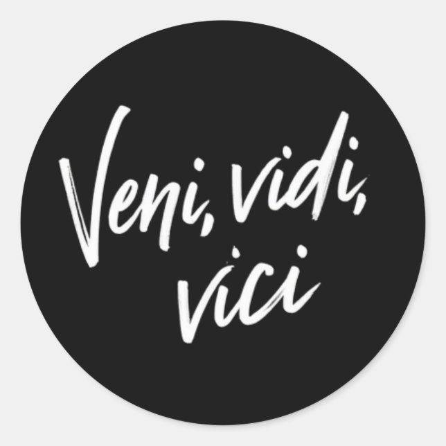 Veni Vidi Vici Script Calligraphy Classic Round Sticker (Front)