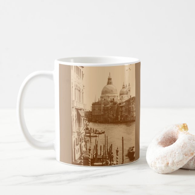 Venice and Grand Canal in Taupe Coffee Mug (With Donut)