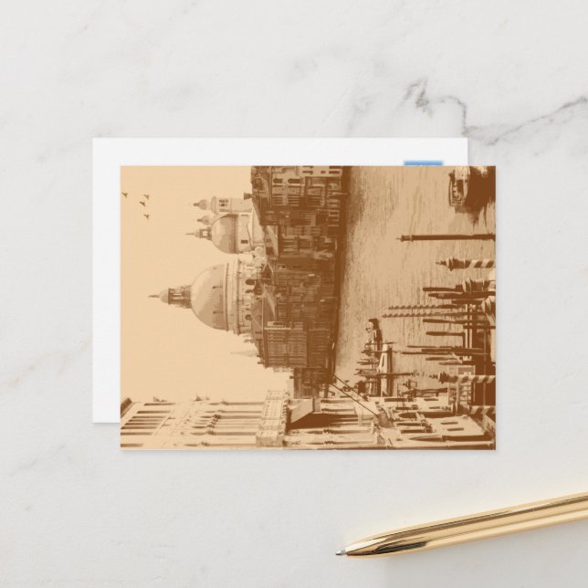 Venice and Grand Canal in Taupe Postcard (Front/Back In Situ)