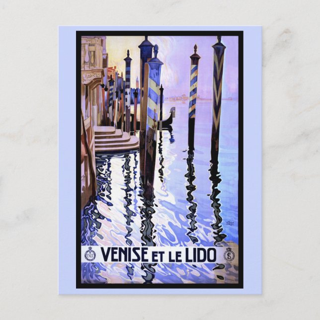 Venice and Lido Vintage Italian travel Poster Postcard (Front)