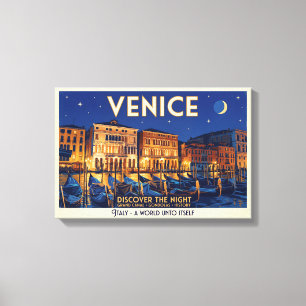 Venice at Night Grand Canal Gondolas Art Canvas Print