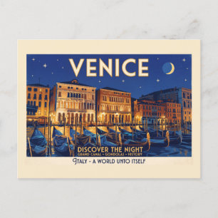 Venice at Night Grand Canal Gondolas Art Postcard