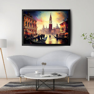 Venice at Twilight: Gondolas and Glowing Skies Poster
