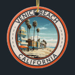 Venice Beach California Boardwalk Travel Art Retro Ceramic Tree Decoration<br><div class="desc">Venice Beach in a vector art style. Venice Beach,  California,  is an iconic Southern California destination known for its eclectic boardwalk,  vibrant street art,  and lively atmosphere. Located in Los Angeles,  it's a hub of creativity and beachfront fun,  attracting visitors from all over the world.</div>
