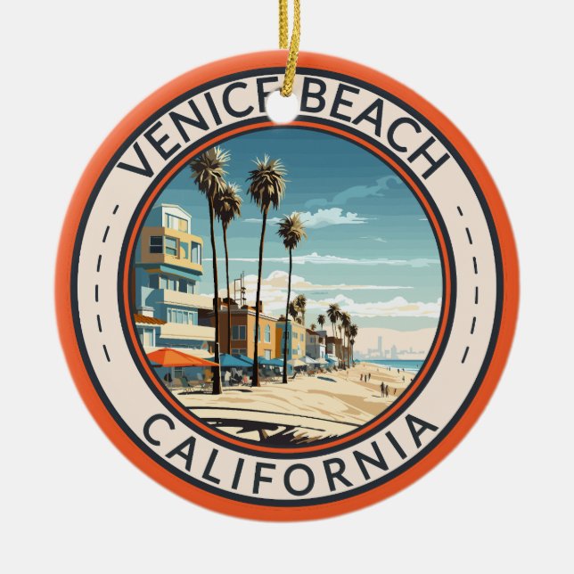 Venice Beach California Boardwalk Travel Art Retro Ceramic Tree Decoration (Front)
