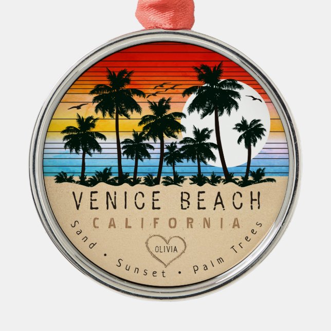 Venice Beach California Retro Palm trees Souvenir Metal Tree Decoration (Front)