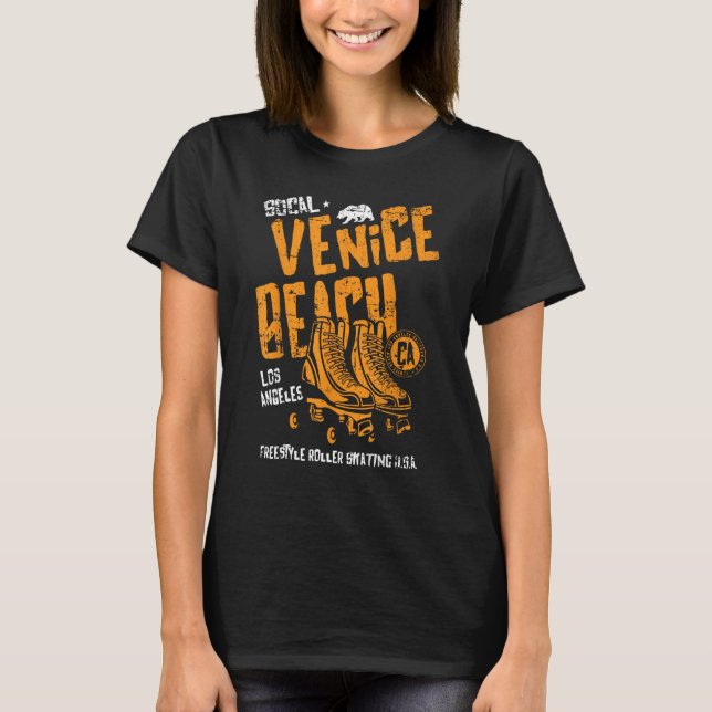 Venice Beach California Retro Roller Skate Distres T-Shirt (Front)