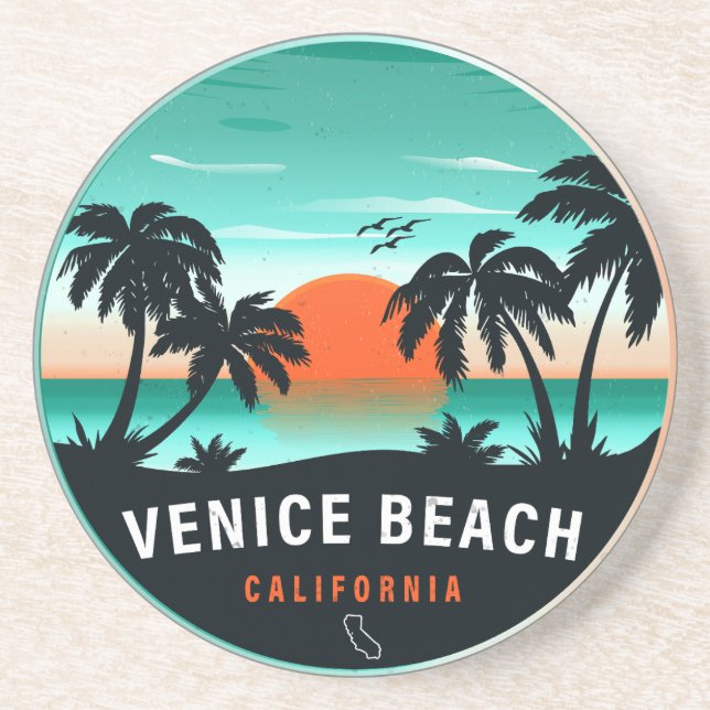 Venice Beach California Retro Sunset Souvenirs 60s Coaster (Front)