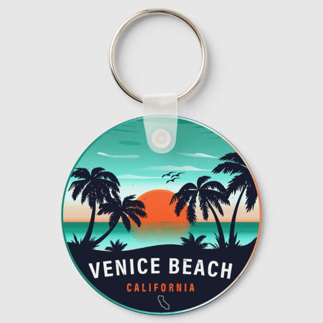  Venice Beach California Retro Sunset Souvenirs 80 Key Ring (Front)
