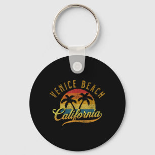 Venice Beach California Retro Vintage Sunset Palm Key Ring