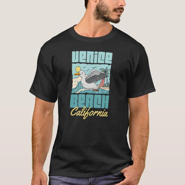 Venice Beach California Seagull Surf Ocean Sunset  T-Shirt (Front)