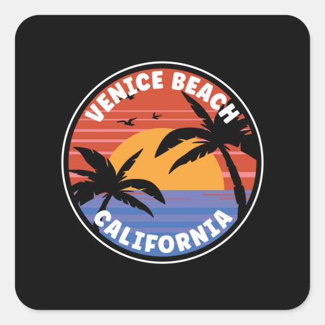 Venice Beach California Sunset Paradise Square Sticker (Front)
