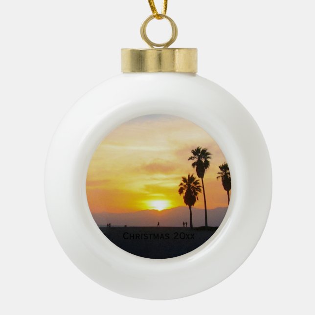 Venice Beach California Sunset Souvenir Ceramic Ball Christmas Ornament (Front)