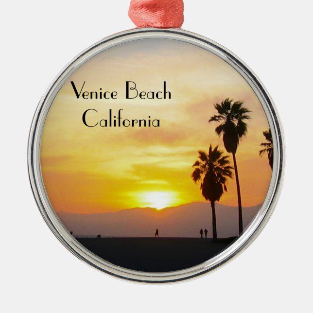 Venice Beach California Sunset Souvenir Metal Tree Decoration (Front)
