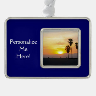 Venice Beach California Sunset Souvenir Silver Plated Framed Ornament
