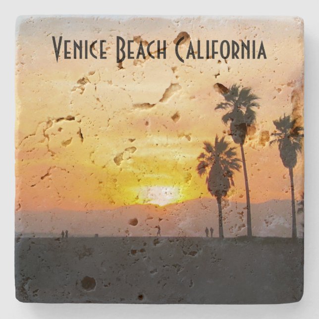 Venice Beach California Sunset Souvenir Stone Coaster (Front)