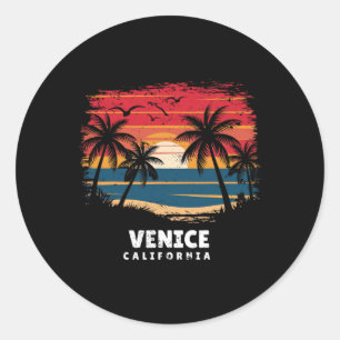 Venice Beach California Surfboarder Palm Tree Souv Classic Round Sticker