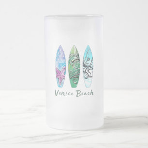Venice Beach California Surfboards Frosted Glass Beer Mug