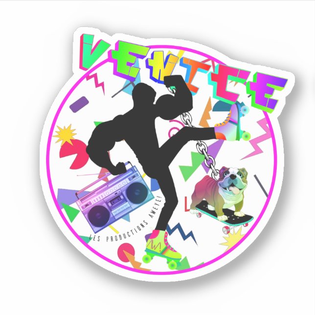 Venice Beach & English Bulldog | 90s Neon Colours (Front)