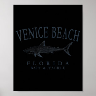 Venice beach florida shark retro slate art fishing poster