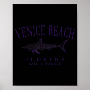 Venice beach florida shark vintage plum art poster