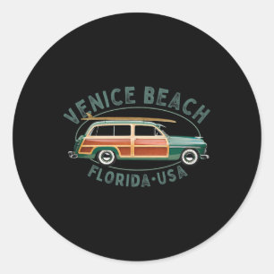 Venice Beach Florida Vintage Surfing Design For Me Classic Round Sticker