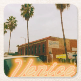 Venice Beach Retro Print Square Paper Coaster