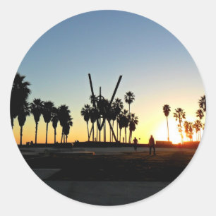 Venice Beach Sunset Classic Round Sticker