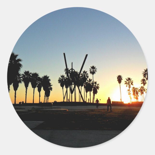 Venice Beach Sunset Classic Round Sticker (Front)