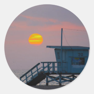 Venice Beach Sunset Classic Round Sticker