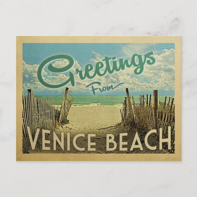 Venice Beach Vintage Travel Postcard (Front)