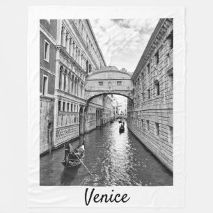 Venice Bridge of Sighs black white with gondolier Fleece Blanket