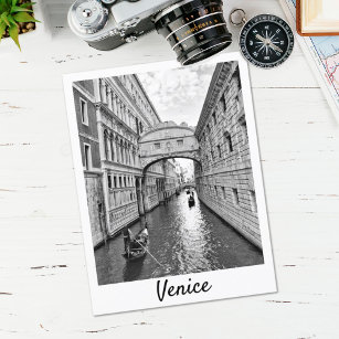Venice Bridge of Sighs black white with gondolier Postcard