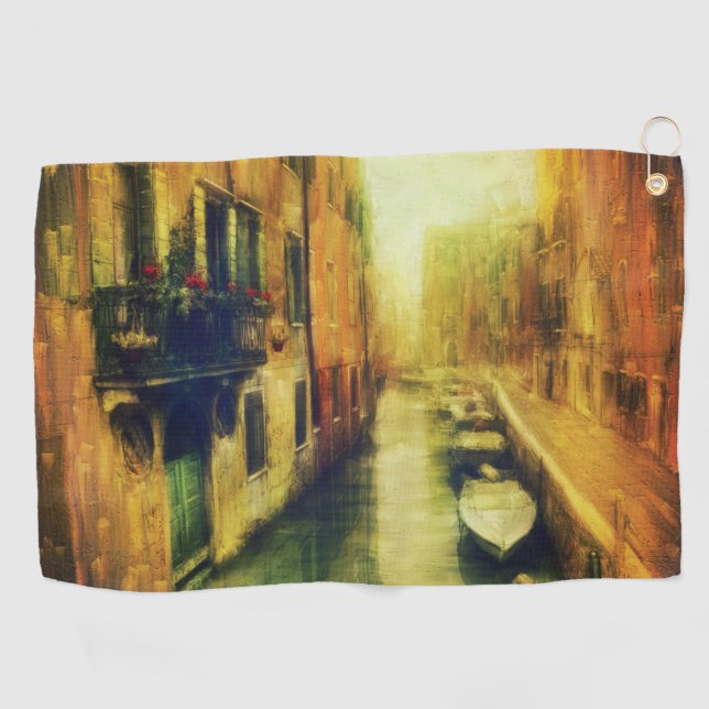 Venice Canal Balcony Painting Golf Towel (Horizontal)