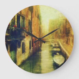 Venice Canal Balcony Painting Large Clock