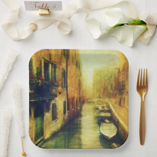 Venice Canal Balcony Painting Paper Plate (Wedding)