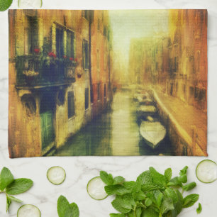 Venice Canal Balcony Painting Tea Towel