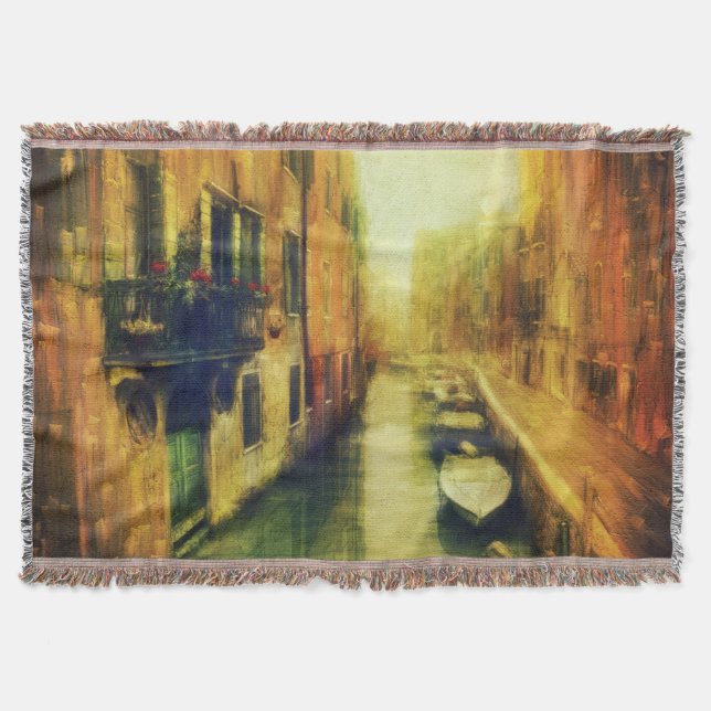 Venice Canal Balcony Painting Throw Blanket (Front)