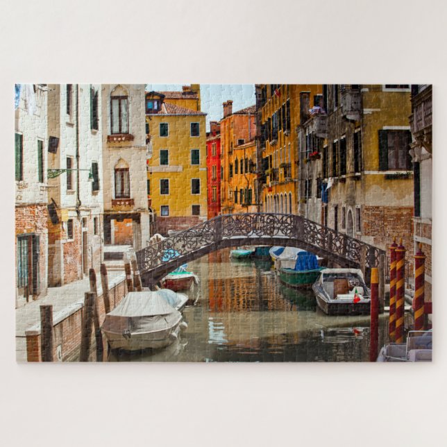 Venice Canal Bridge Boats Italy Travel Europe Jigsaw Puzzle (Horizontal)